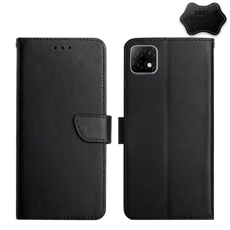 Black genuine leather flip phone case with front flap and side button cutout