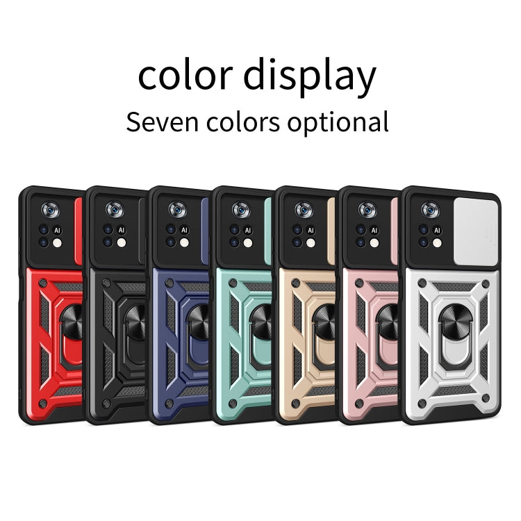 Rugged sliding camera phone case set with ring holder, multiple color options