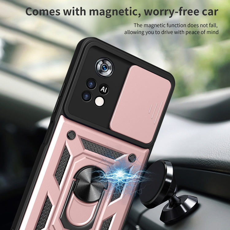 Pink back rugged phone case with sliding camera cover and magnetic ring holder