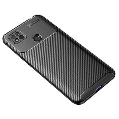 Black carbon fiber texture TPU phone case back, angled view