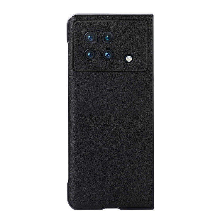 Two-color litchi texture PU phone case for vivo X Fold, black back with camera openings