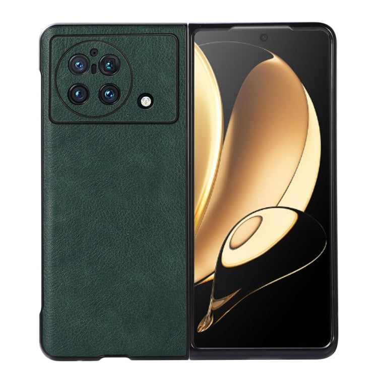 Two-color litchi texture PU phone case for vivo X Fold, green