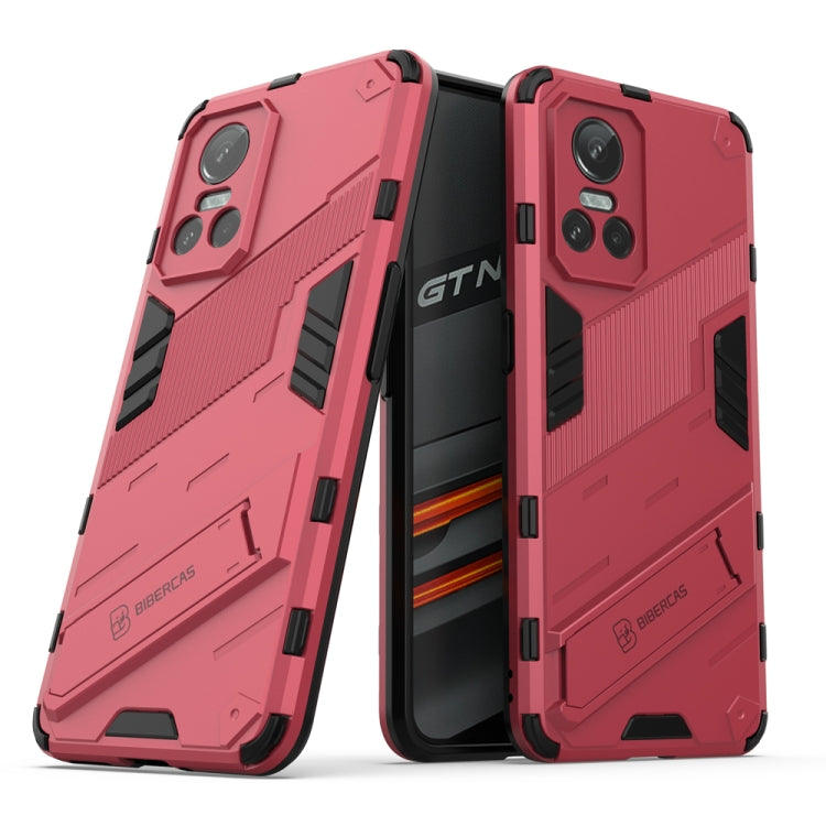 Light red rugged phone case with textured armor and camera cutouts