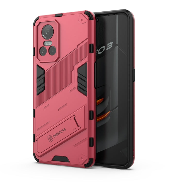 Light red rugged phone case with raised edges and camera openings