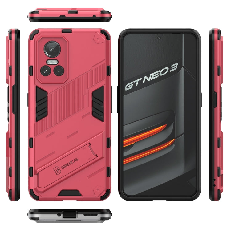 Light red rugged phone case with kickstand, textured armor, and camera cutouts