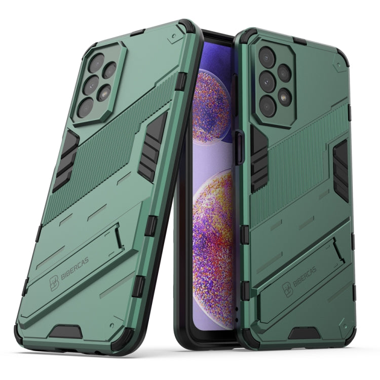 Green rugged TPU phone case with screen showing and camera lens cutouts