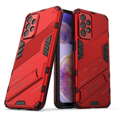 Rugged red phone case with armor panels and raised camera cutouts