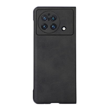 Two-tone PU phone case for foldable phone, black calf texture back with camera cutouts