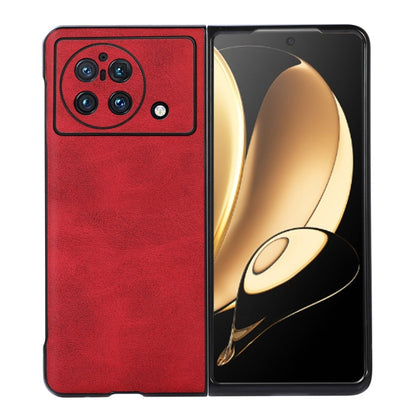 Two-tone PU phone case for foldable phone, red calf texture with camera cutout