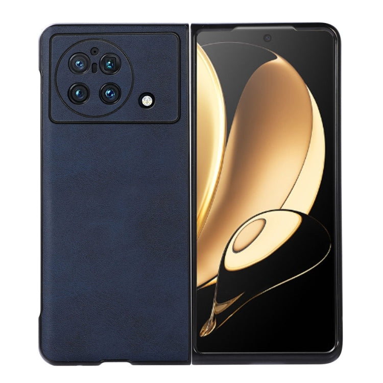 Two-tone PU phone case for foldable phone, dark blue calf texture with camera cutout