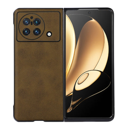 Two-tone PU phone case for foldable phone, brown calf texture with camera cutout