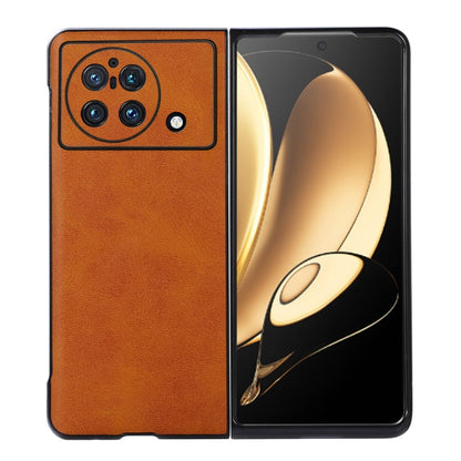 Two-tone PU phone case for foldable phone, orange calf texture with camera cutout