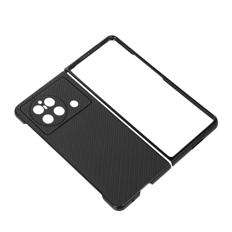 Carbon fiber texture PU phone case for vivo X Fold, black back with camera opening