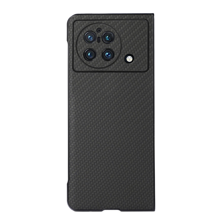 Carbon fiber texture PU phone case for vivo X Fold, dark gray with camera cutouts