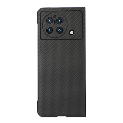 Carbon fiber texture PU phone case for vivo X Fold, dark gray with camera cutouts