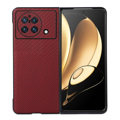 Carbon fiber texture PU phone case for vivo X Fold, red with camera cutouts