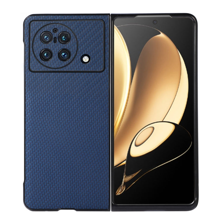 Carbon fiber texture PU phone case for vivo X Fold, blue with camera cutouts