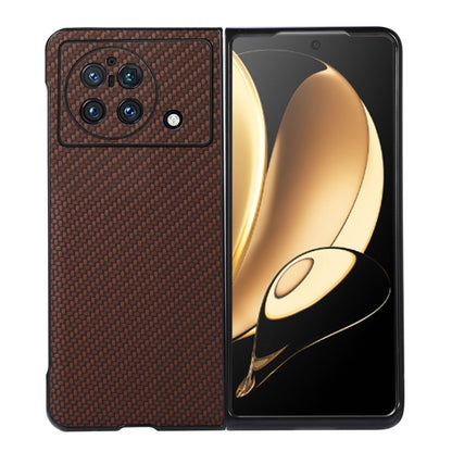 Carbon fiber texture PU phone case for vivo X Fold, brown with camera cutouts