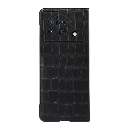 Genuine leather phone case for vivo X Fold, black croc-embossed back with camera openings