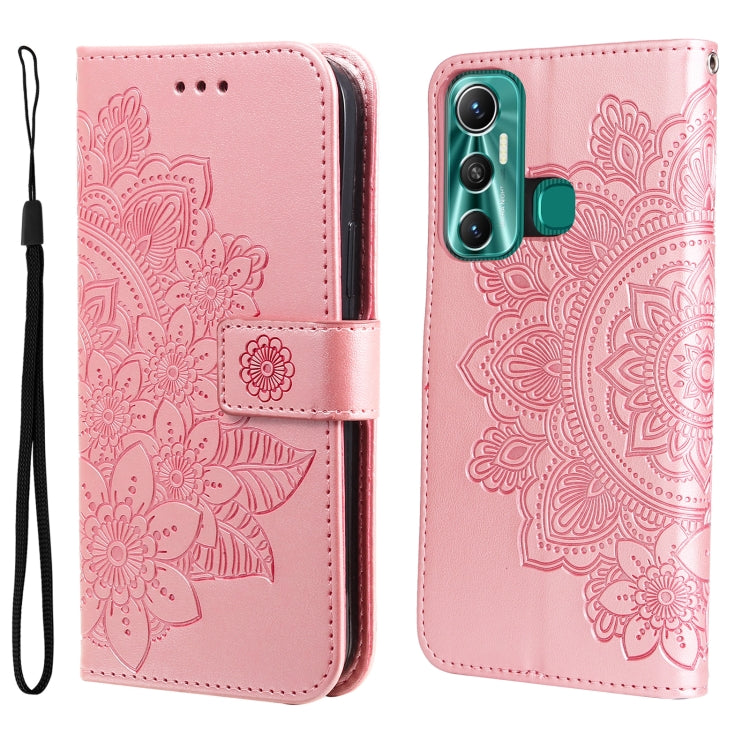 Rose pink embossed floral flip leather wallet phone case with camera cutout.
