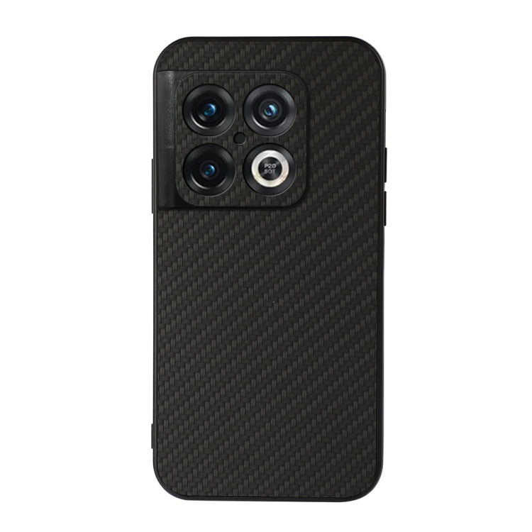 Black carbon fiber texture PU phone case with raised camera cutouts and lens rings