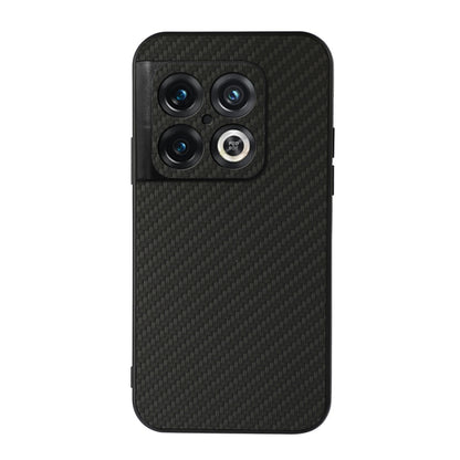 Black carbon fiber texture PU phone case with raised camera cutouts and lens rings