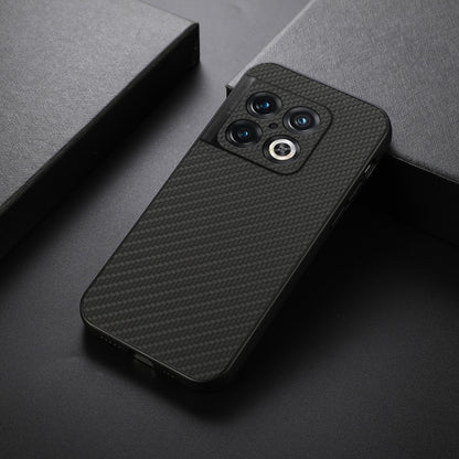 Dark gray carbon fiber texture PU phone case with raised camera cutouts