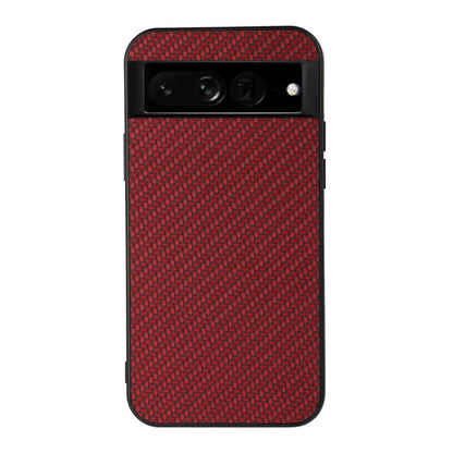 Red carbon-fiber texture PU phone case with camera bar cutout and protective rim