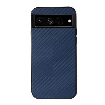 Blue carbon-fiber texture PU phone case with camera bar cutout and protective rim