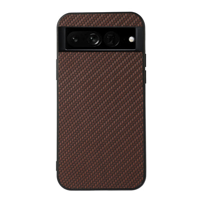 Brown carbon-fiber texture PU phone case with top camera opening and side buttons