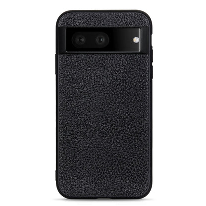 Black genuine leather phone case with textured finish and rear camera openings