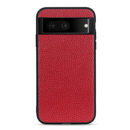 Red genuine leather phone case with textured finish and rear camera openings