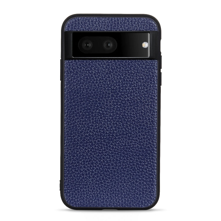 Blue genuine leather phone case with textured finish and rear camera openings