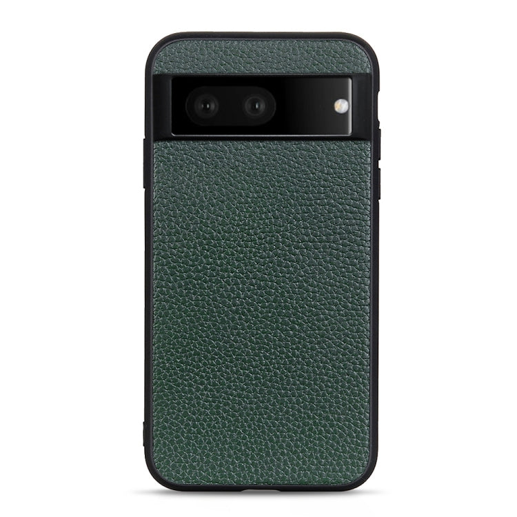 Green genuine leather phone case with litchi textured finish and cutouts for camera and ports