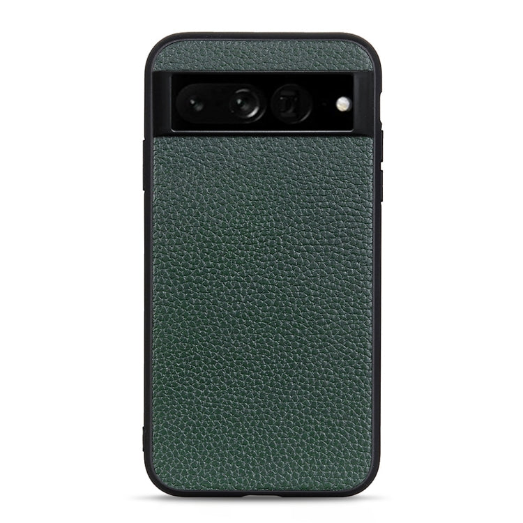 Green genuine leather phone case with litchi textured finish and cutouts for camera and ports