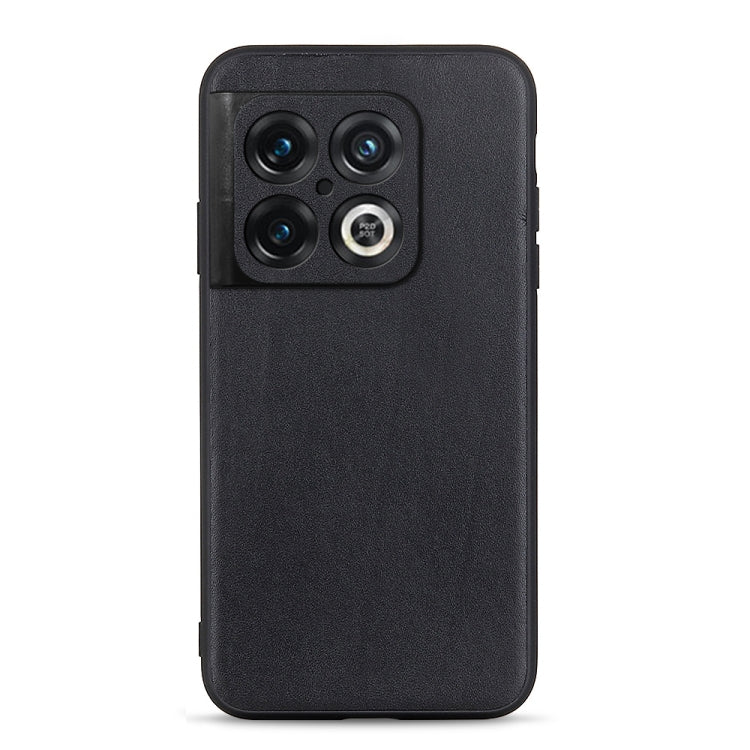 Black leather phone case with textured finish, camera cutouts and raised edges.