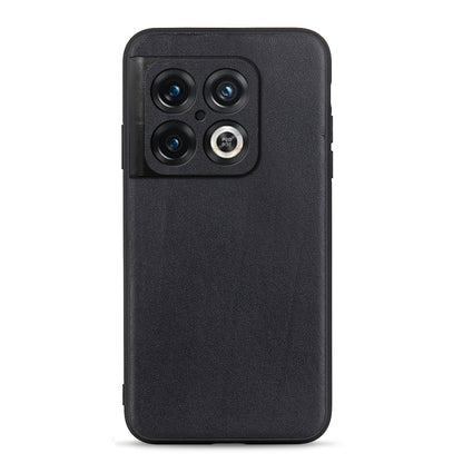 Black leather phone case with textured finish, camera cutouts and raised edges.