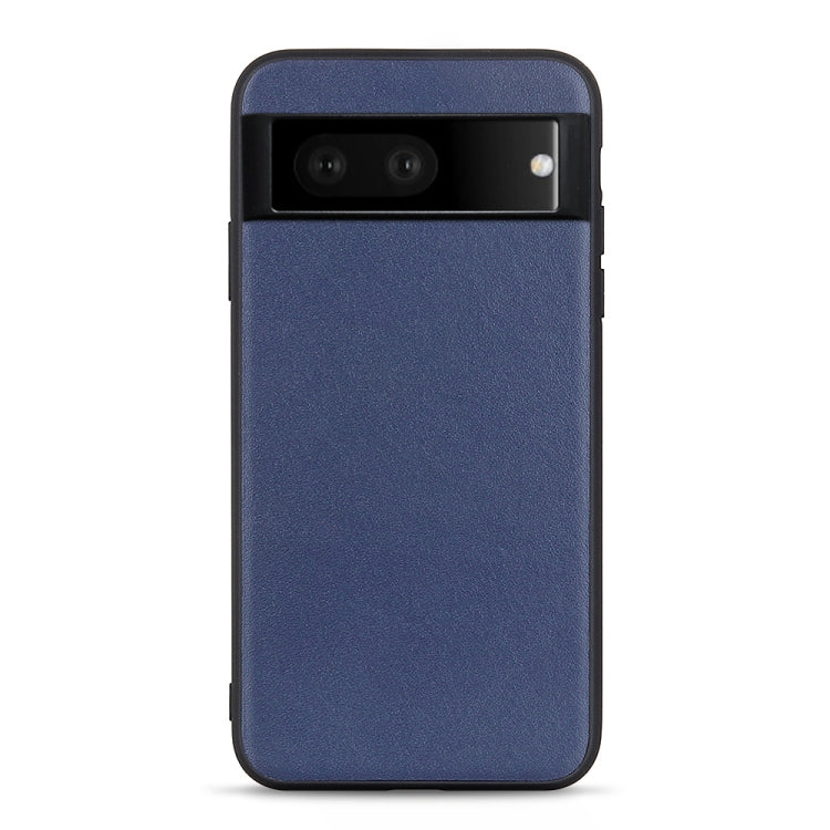 Blue leather phone case with camera bar cutout and side opening.