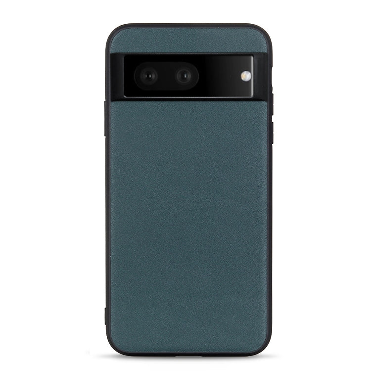 Green leather phone case with camera bar cutout and side opening.