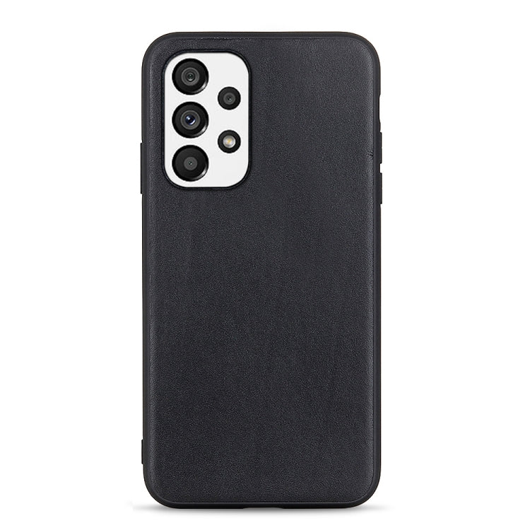 Black lambskin leather phone case with raised camera area and cutouts