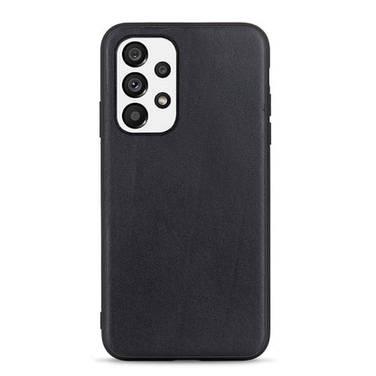 Black lambskin leather phone case with raised camera area and cutouts