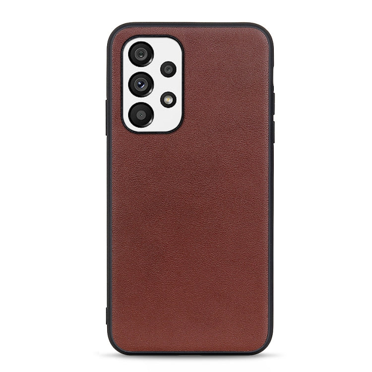 Brown lambskin leather phone case with raised camera area and cutouts