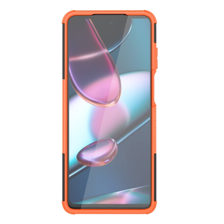 Tire-texture phone case with holder cutouts, orange border with front screen protection.