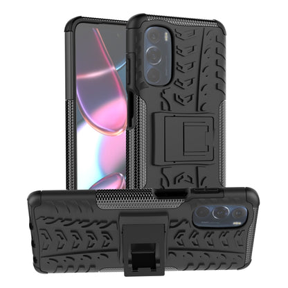 Black tire-texture TPU/PC phone case with built-in holder kickstand