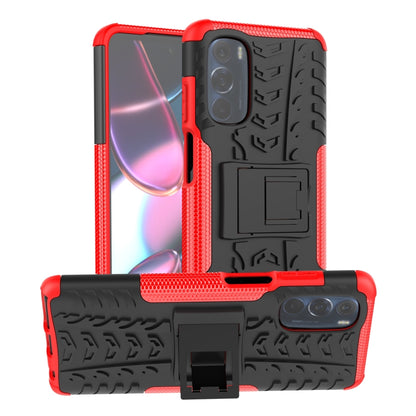 Red tire-texture TPU/PC phone case with built-in holder kickstand