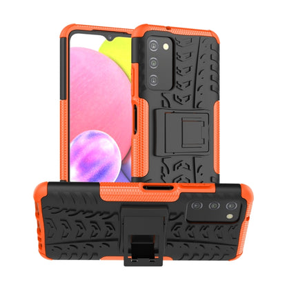 Orange tire-texture TPU/PC phone case with built-in holder kickstand