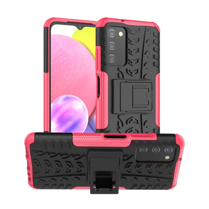 Red tire-texture TPU/PC phone case with built-in holder kickstand