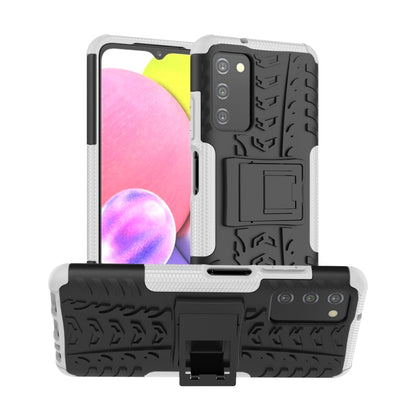 White tire-texture TPU/PC phone case with built-in holder kickstand