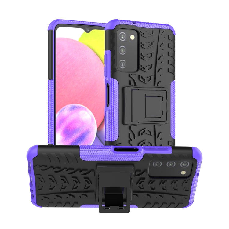 Purple tire-texture TPU/PC phone case with built-in holder kickstand