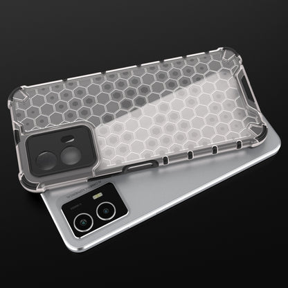 Clear/gray shockproof phone case with hex honeycomb pattern and raised lip